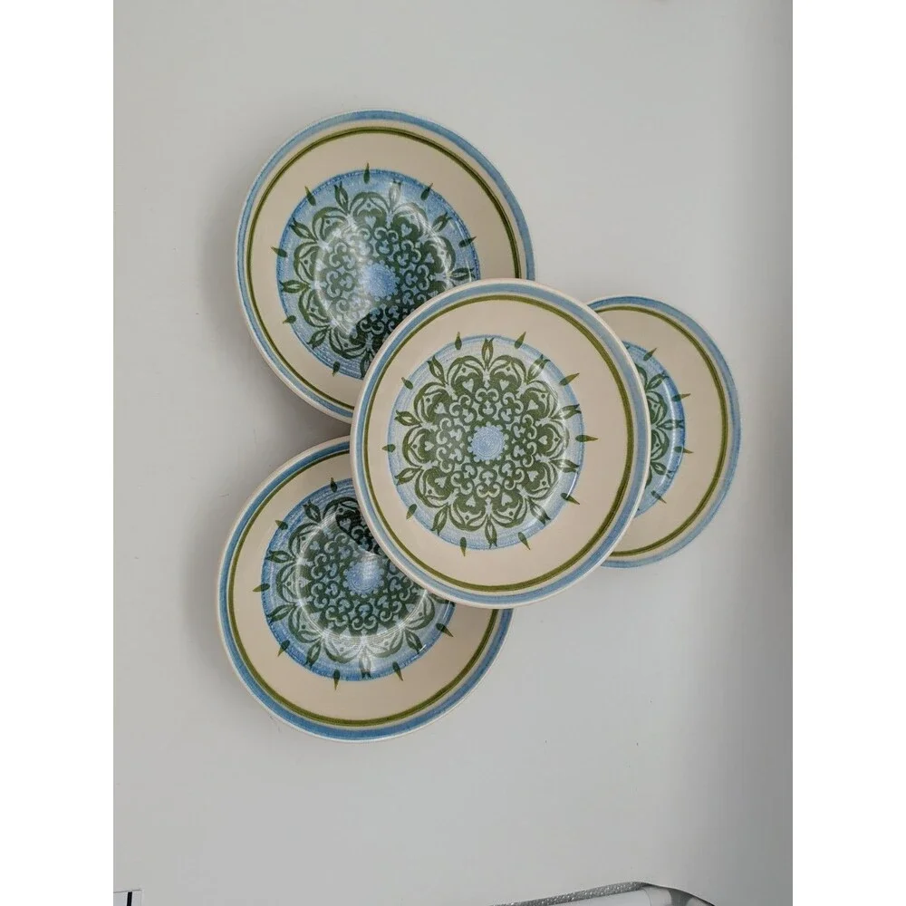 Vtg Royal Ironstone Cavalier Blue And Green Floral Cereal Bowls Set Of 4